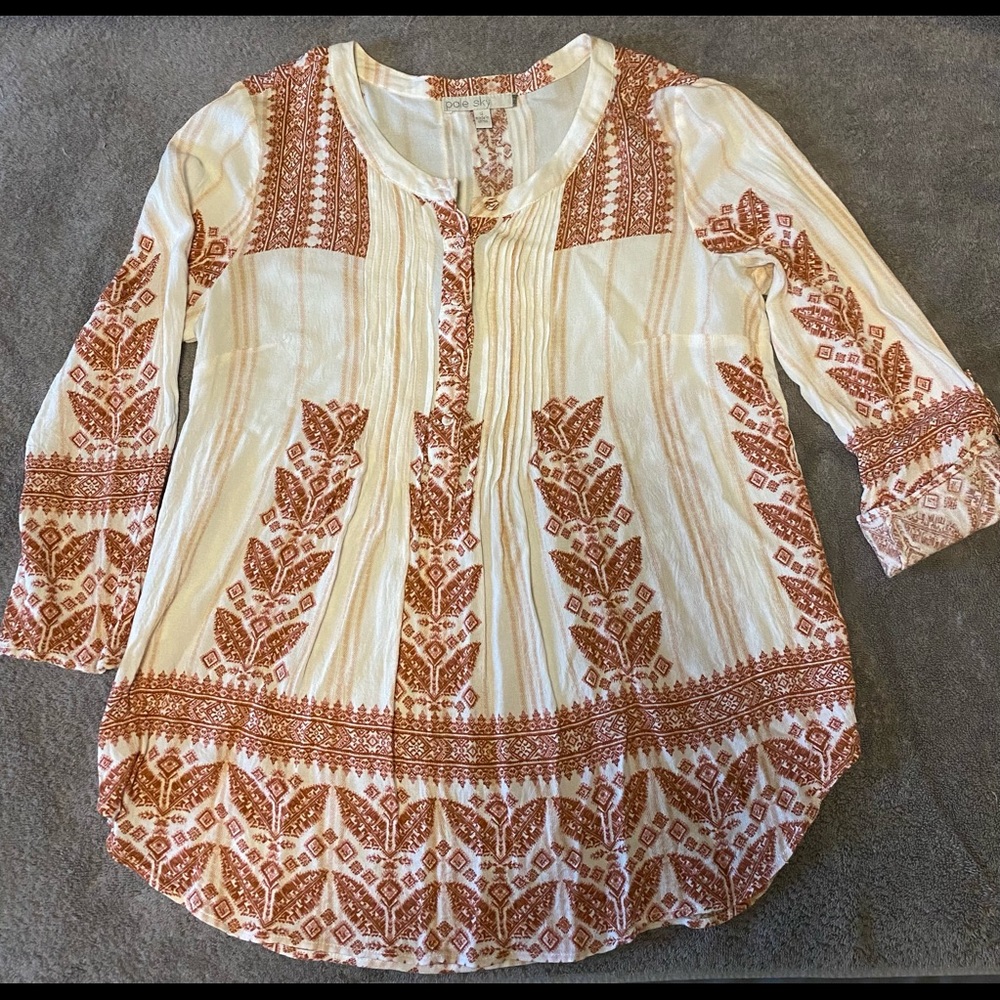Pale Sky Bohemian 3/4 Sleeve Blouse